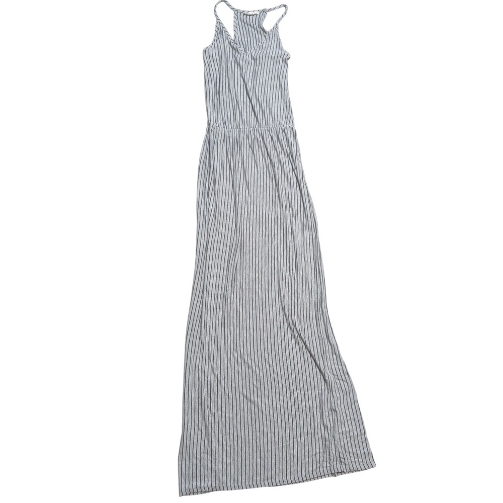 Olivia Rae Striped Maxi‎ Dress Womens Medium Grey Blue Racerback Rayon Blend